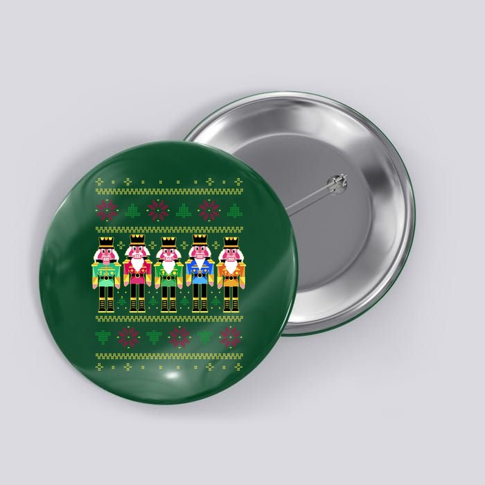 Golden Nutcracker Funny Jolly & Merry Ugly Christmas Button