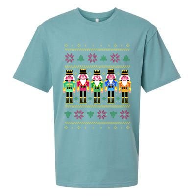 Golden Nutcracker Funny Jolly & Merry Ugly Christmas Sueded Cloud Jersey T-Shirt
