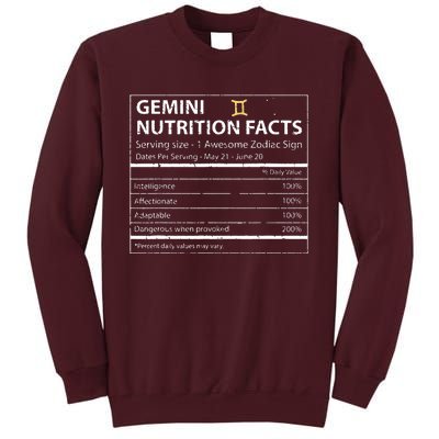 Gemini Nutrition Facts Zodiac Sign Tall Sweatshirt