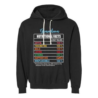 Grandma Nutritional Facts Grandparents Day Funny Garment-Dyed Fleece Hoodie