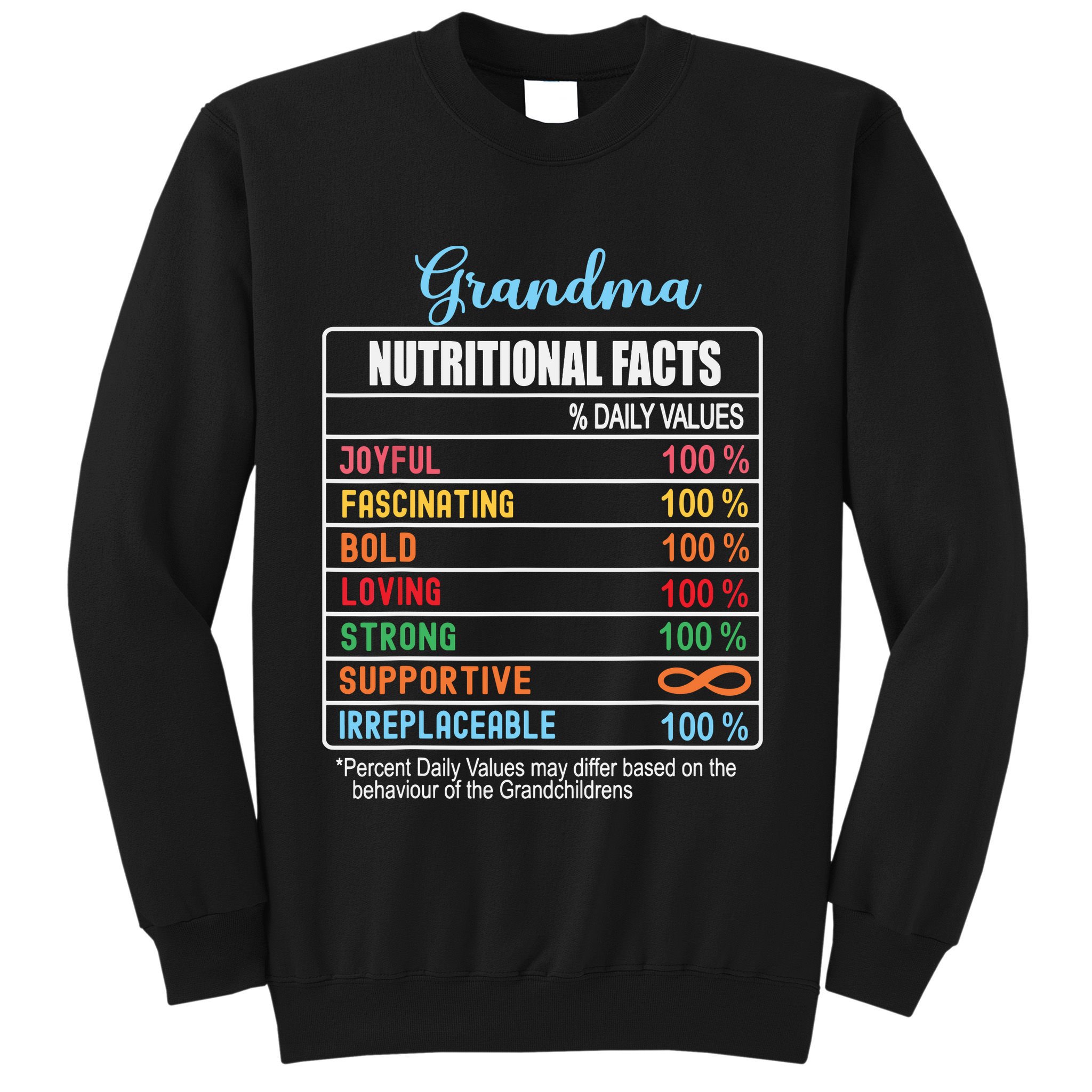 Grandma Nutritional Facts Grandparents Day Funny Sweatshirt