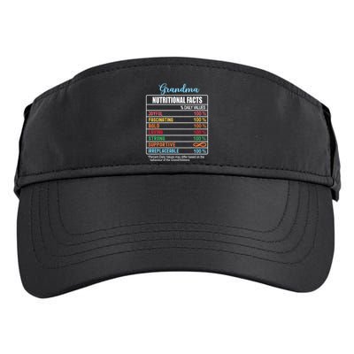 Grandma Nutritional Facts Grandparents Day Funny Adult Drive Performance Visor