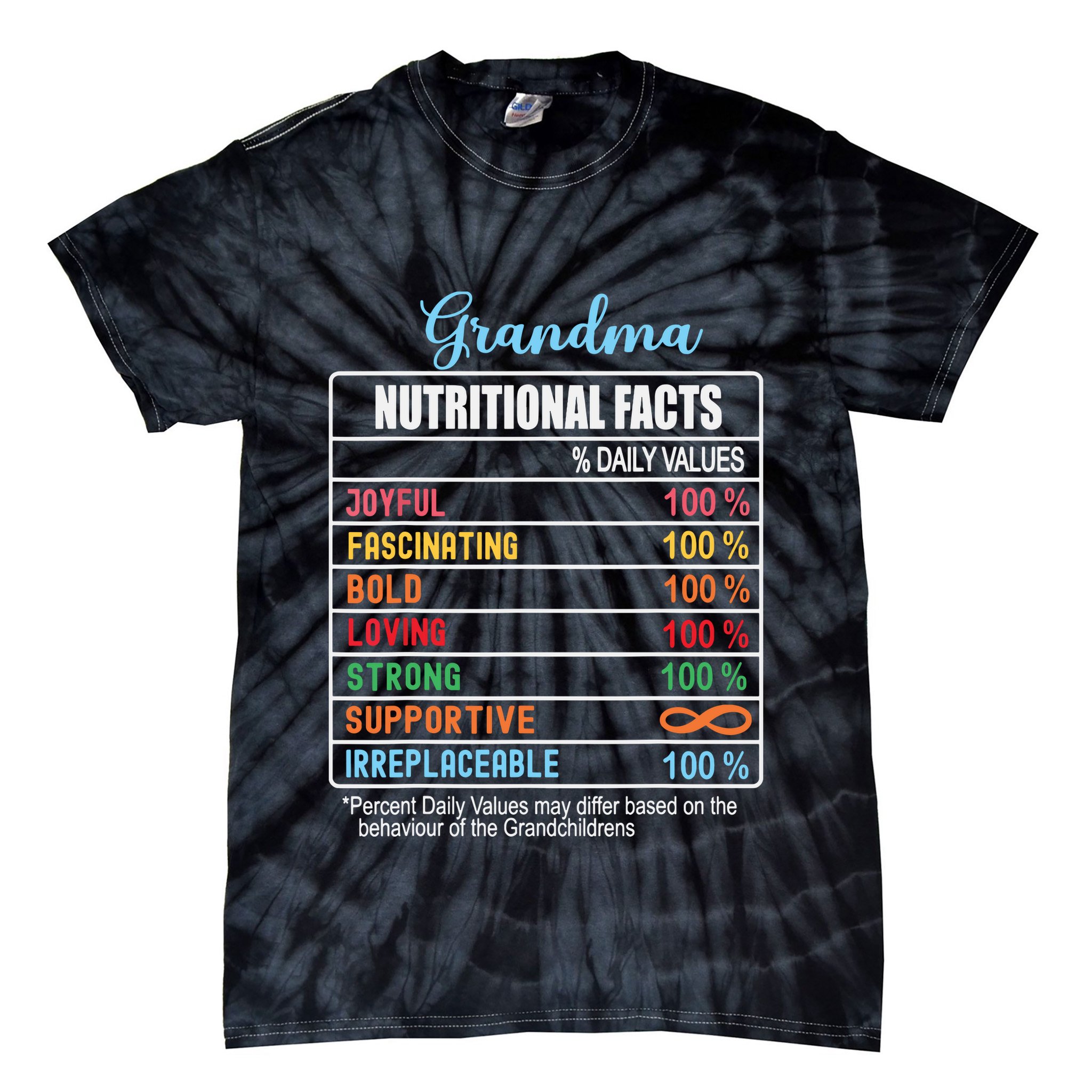 Grandma Nutritional Facts Grandparents Day Funny Tie-Dye T-Shirt