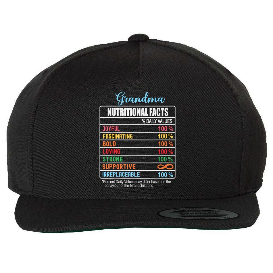 Grandma Nutritional Facts Grandparents Day Funny Wool Snapback Cap