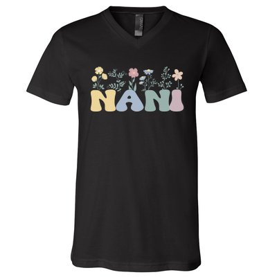 Groovy Nani Grandmother Flowers Nani Grandma V-Neck T-Shirt