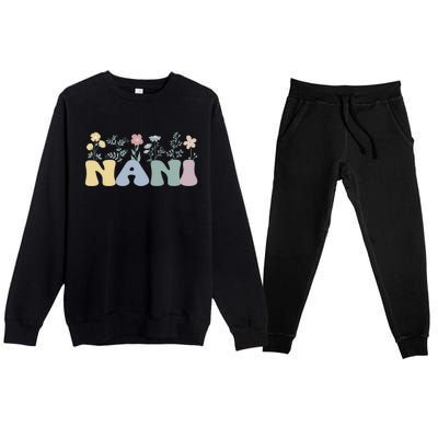 Groovy Nani Grandmother Flowers Nani Grandma Premium Crewneck Sweatsuit Set