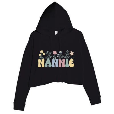 Groovy Nannie Grandmother Flowers Nannie Grandma Crop Fleece Hoodie