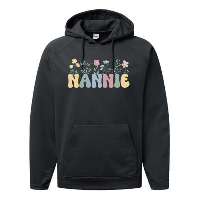 Groovy Nannie Grandmother Flowers Nannie Grandma Performance Fleece Hoodie