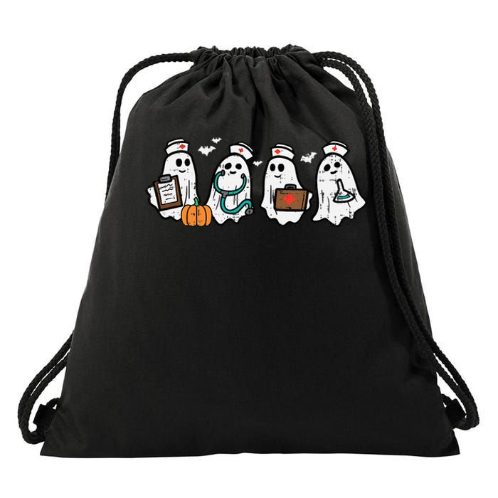 Ghost Nurses Halloween Crew Funny Costume Scrub Top Drawstring Bag