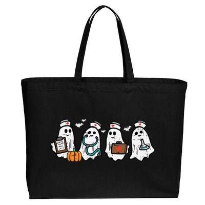 Ghost Nurses Halloween Crew Funny Costume Scrub Top Cotton Canvas Jumbo Tote