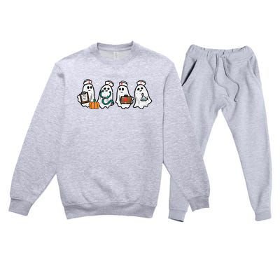 Ghost Nurses Halloween Crew Funny Costume Premium Crewneck Sweatsuit Set