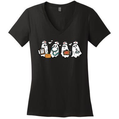 Ghost Nurses Halloween Crew Funny Costume Scrub Women's V-Neck T-Shirt