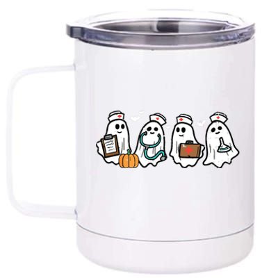 Ghost Nurses Halloween Crew Funny Costume Scrub 12 oz Stainless Steel Tumbler Cup