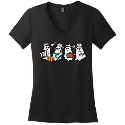 Ghost Nurses Halloween Crew Funny Costume Women's V-Neck T-Shirt