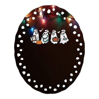 Ghost Nurses Halloween Crew Funny Costume Scrub Top Wo Ceramic Oval Ornament