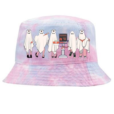 Ghost Nurse Halloween Costume Retro Fall Scrub Top Gift Tie-Dyed Bucket Hat