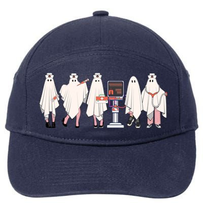 Ghost Nurse Halloween Costume Retro Fall Scrub Top Gift 7-Panel Snapback Hat