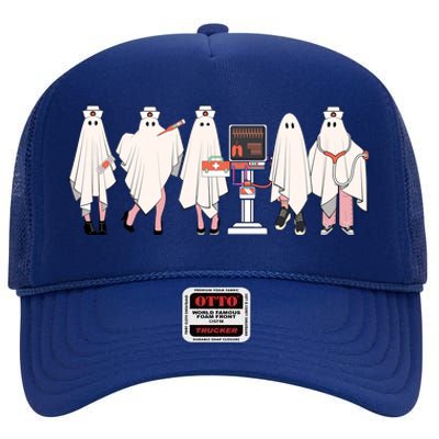 Ghost Nurse Halloween Costume Retro Fall Scrub Top Gift High Crown Mesh Back Trucker Hat