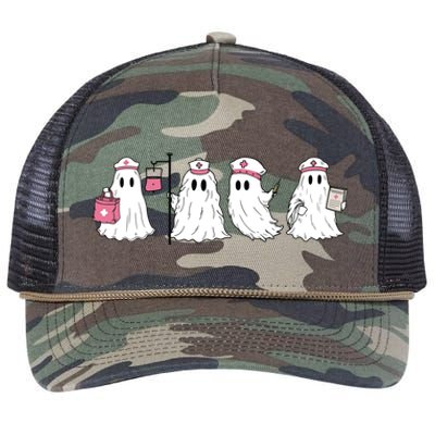 Ghost Nurse Halloween Halloween Nurse Retro Rope Trucker Hat Cap