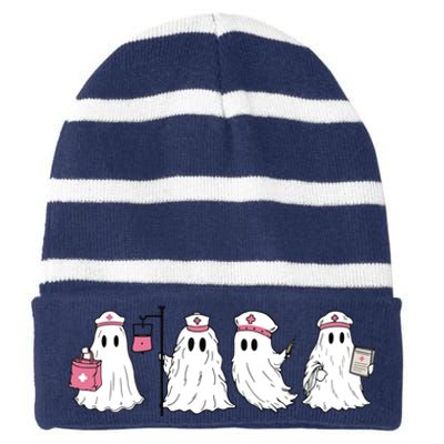 Ghost Nurse Halloween Halloween Nurse Striped Beanie with Solid Band