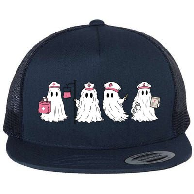 Ghost Nurse Halloween Halloween Nurse Flat Bill Trucker Hat