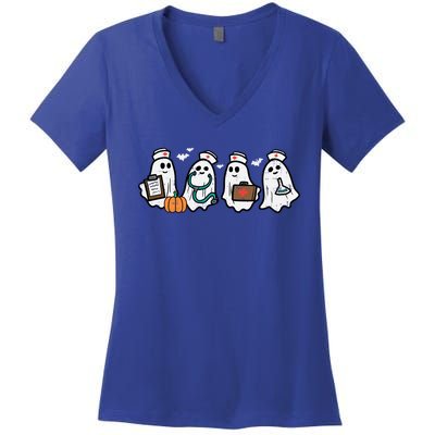 Ghost Nurses Halloween Crew Funny Costume Scrub Top Gift Women's V-Neck T-Shirt