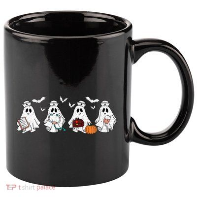Ghost Nurses Halloween Crew Funny Costume Scrub Top Cool Gift 11oz C Handle Ceramic Mug