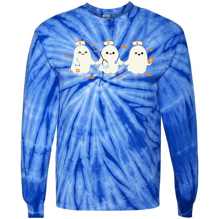 Ghost Nurses Halloween Crew Funny Costume Scrub Top Gift Tie-Dye Long Sleeve Shirt