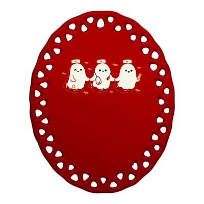 Ghost Nurses Halloween Crew Funny Costume Scrub Top Gift Ceramic Oval Ornament