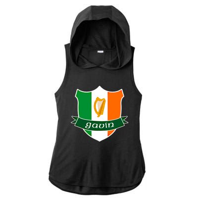 Gavin Name Irish Gift Irish Flag Harp Crest Ladies PosiCharge Tri-Blend Wicking Draft Hoodie Tank