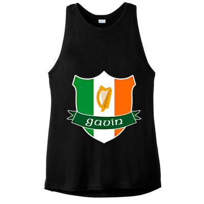Gavin Name Irish Gift Irish Flag Harp Crest Ladies PosiCharge Tri-Blend Wicking Tank