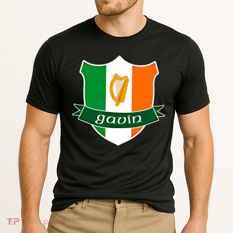 Gavin Name Irish Gift Irish Flag Harp Crest Performance Shirt