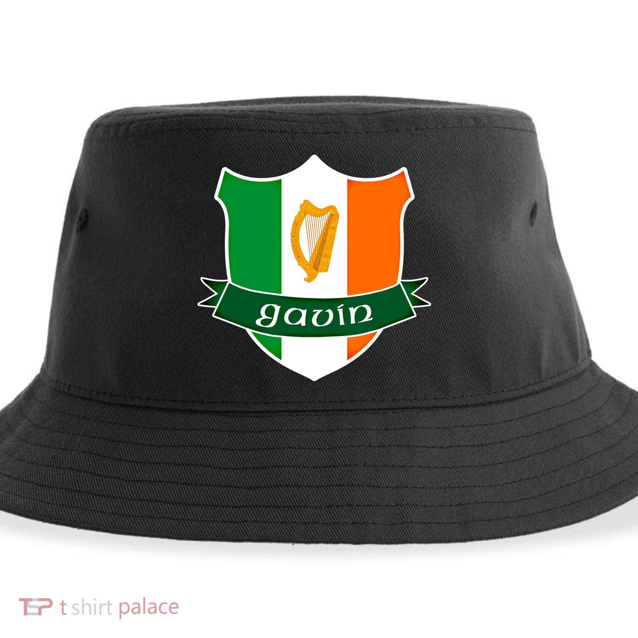 Gavin Name Irish Gift Irish Flag Harp Crest Sustainable Bucket Hat