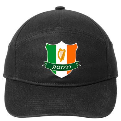 Gavin Name Irish Gift Irish Flag Harp Crest 7-Panel Snapback Hat