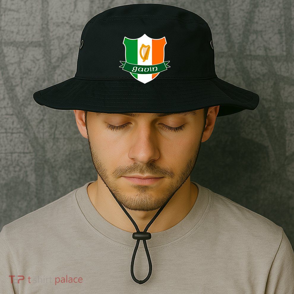 Gavin Name Irish Gift Irish Flag Harp Crest Bucket Hat