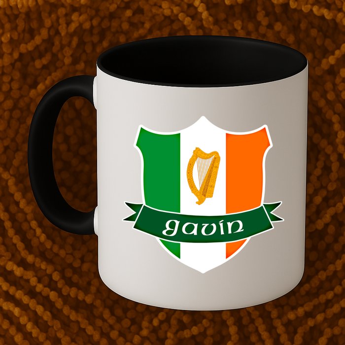 Gavin Name Irish Gift Irish Flag Harp Crest Mug