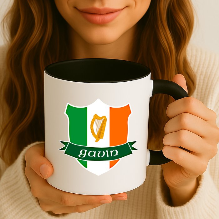 Gavin Name Irish Gift Irish Flag Harp Crest Mug