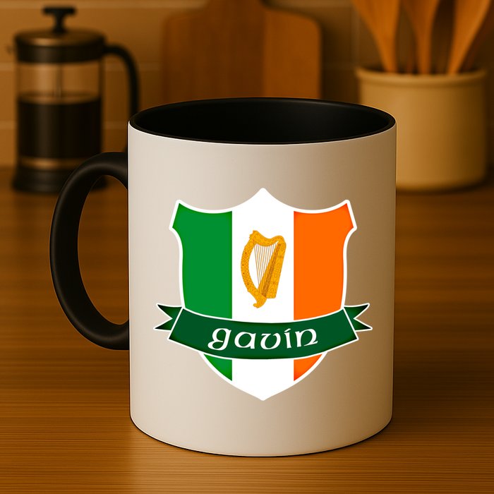 Gavin Name Irish Gift Irish Flag Harp Crest Mug