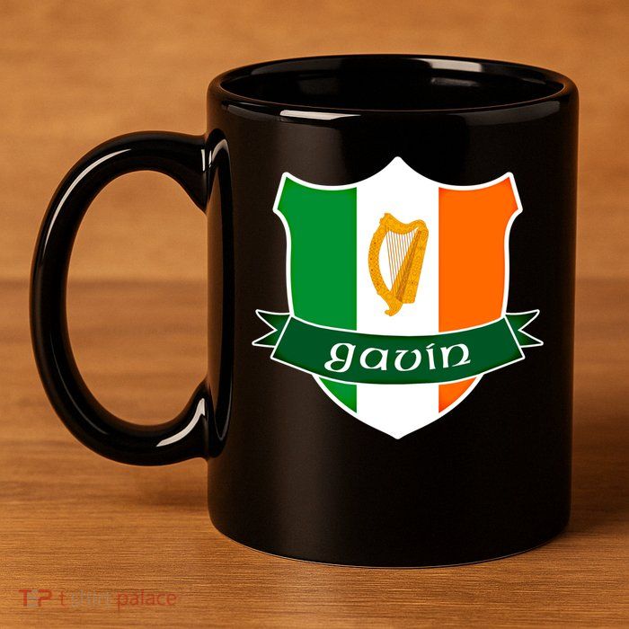 Gavin Name Irish Gift Irish Flag Harp Crest 11oz C Handle Ceramic Mug