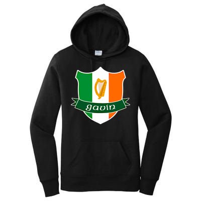 Gavin Name Irish Gift Irish Flag Harp Crest Women's Pullover Hoodie