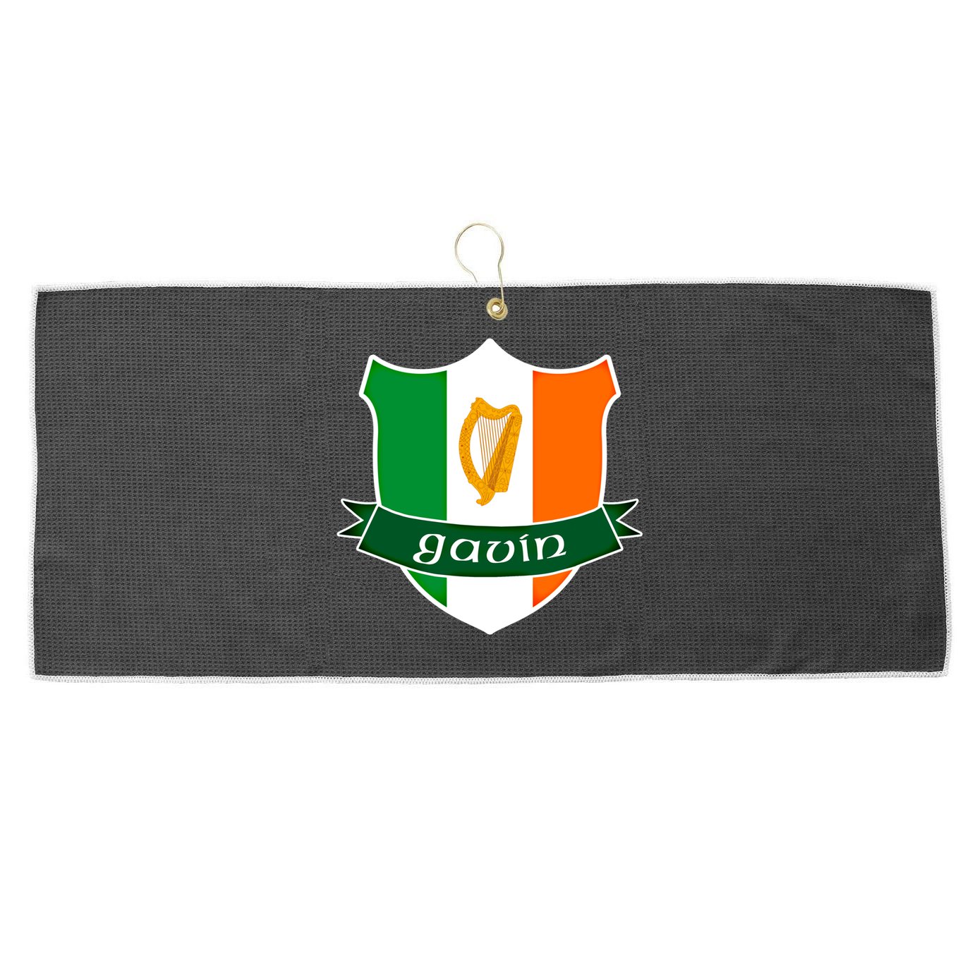 Gavin Name Irish Gift Irish Flag Harp Crest Large Microfiber Waffle Golf Towel