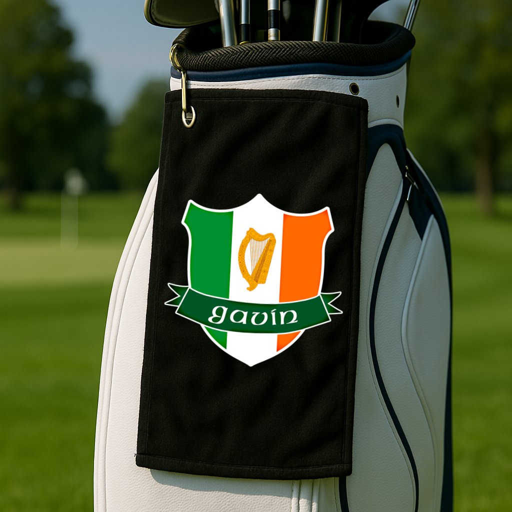 Gavin Name Irish Gift Irish Flag Harp Crest Golf Towel