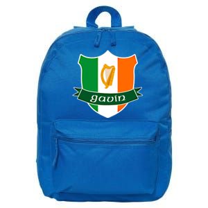 Gavin Name Irish Gift Irish Flag Harp Crest 16 in Basic Backpack