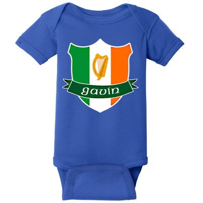 Gavin Name Irish Gift Irish Flag Harp Crest Baby Bodysuit
