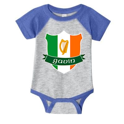 Gavin Name Irish Gift Irish Flag Harp Crest Infant Baby Jersey Bodysuit