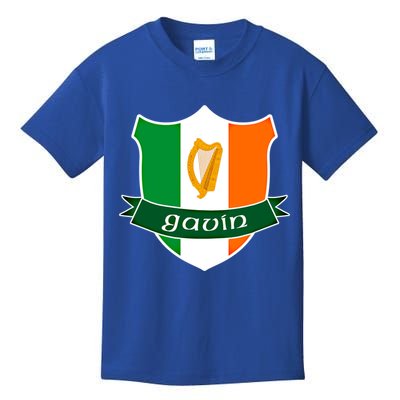 Gavin Name Irish Gift Irish Flag Harp Crest Kids T-Shirt