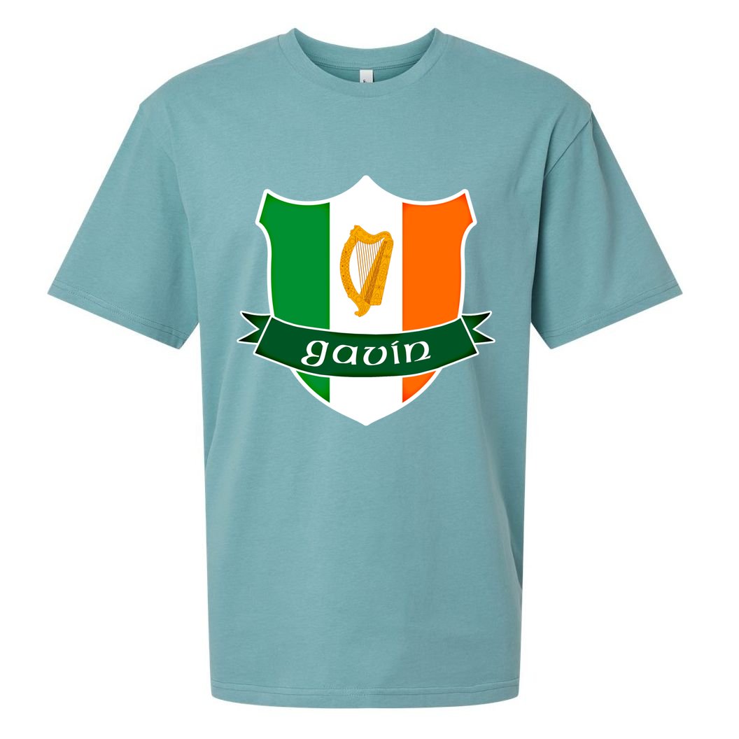 Gavin Name Irish Gift Irish Flag Harp Crest Sueded Cloud Jersey T-Shirt