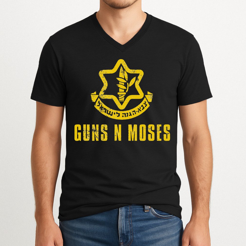 Guns N Moses Israel Defense Forces IDF Tzahal Krav Maga V-Neck T-Shirt