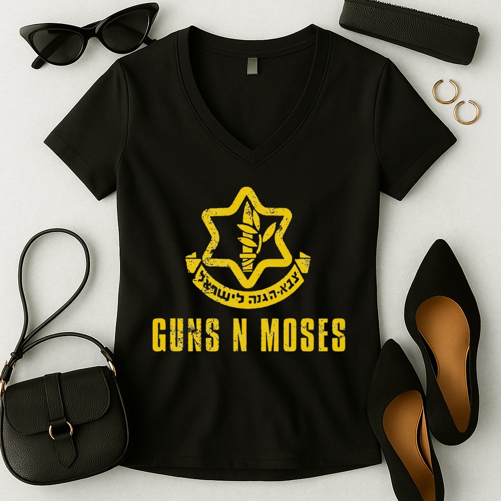 Guns N Moses Israel Defense Forces IDF Tzahal Krav Maga Women's V-Neck T-Shirt