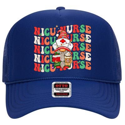 Groovy NICU Nurse Christmas Gnome Costume Neonatal Nurse High Crown Mesh Back Trucker Hat